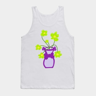 GREEN FLOWERS IN VASE WITH PURPLE BOW Tank Top